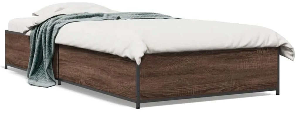 845125 vidaXL Рамка за легло, кафяв дъб, 75x190 см, инженерно дърво и метал