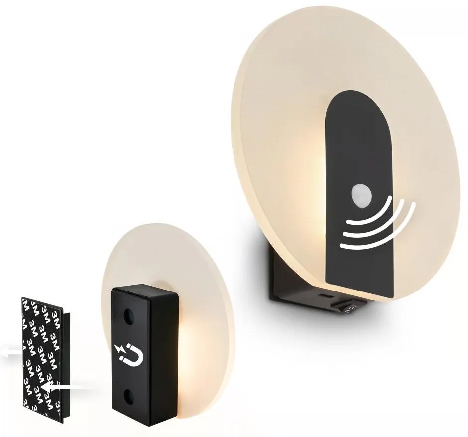 Briloner 3889015 - Презареждаема стенна LED лампа със сензор TARO LED/2,5W/5V 1800 mAh черна