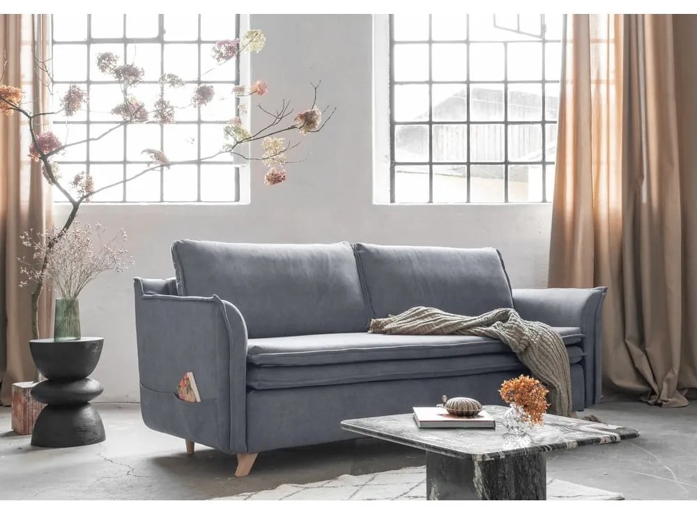 Сив кадифен разтегателен диван 225 cm Charming Charlie – Miuform