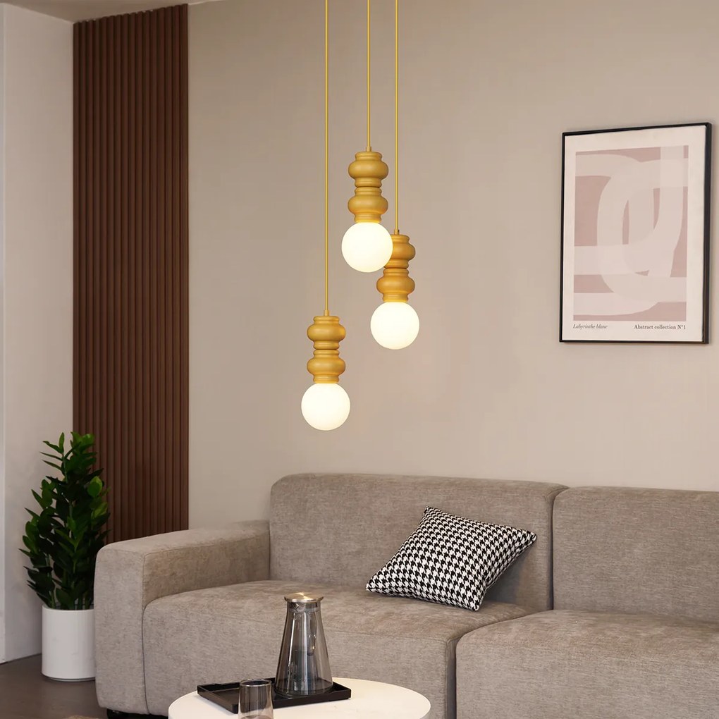 Ретро висящ полилей горчично жълт с матирано стъкло 3-светлинен - Феде