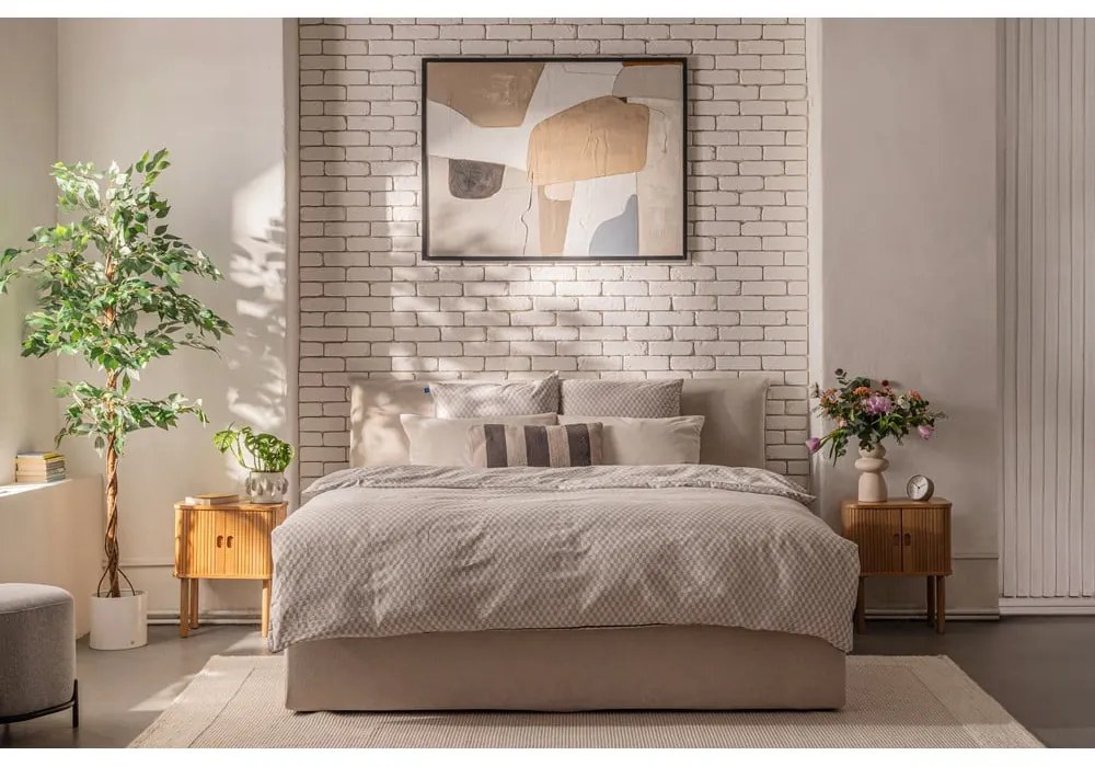 Бежово тапицирано двойно легло с място за съхранение и включена подматрачна рамка 160x200 cm Thessa Pillow – Bonami Selection