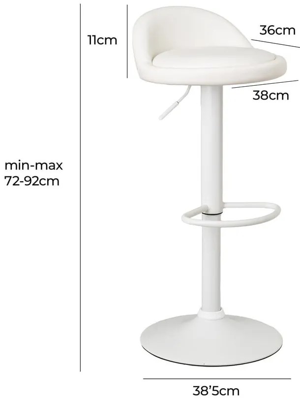 Бели бар столове в комплект от 2 бр. с регулируема височина от имитация на кожа (височина на седалката 72 cm) – Casa Selección