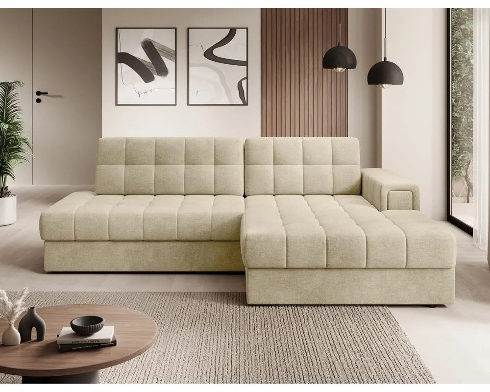 Светлокафяв кадифен разтегателен ъглов диван (десен ъгъл) Blezalt – ELTAP