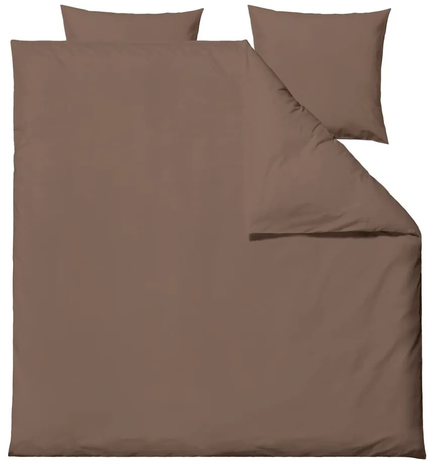 Кафяво удължено спално бельо за двойно легло от памучен перкал 200x220 cm Crisp - Södahl