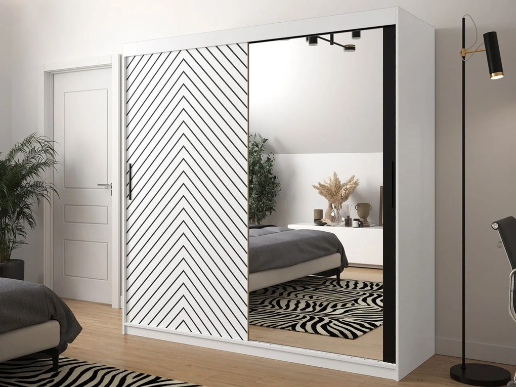 Плъзгащ се гардероб Jodelka с Огледало-Leuko-Mauro-Дължина: 200 cm