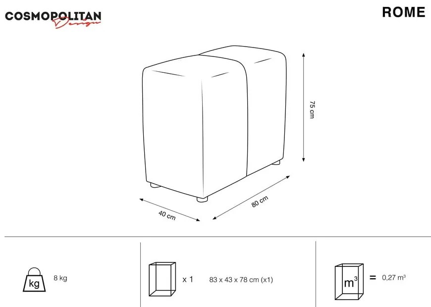 Сив кадифен подлакътник за модулен диван Rome Velvet - Cosmopolitan Design