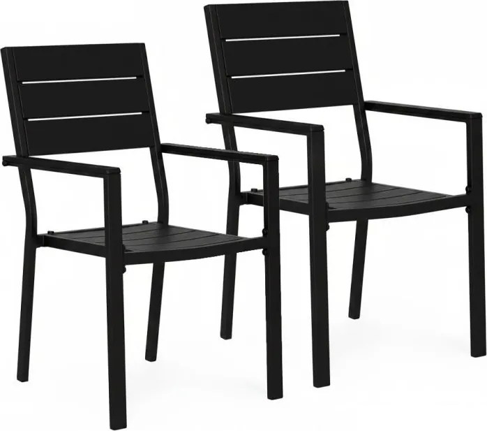 Комплект от 2 градински стола с товароносимост 150 кг Черен