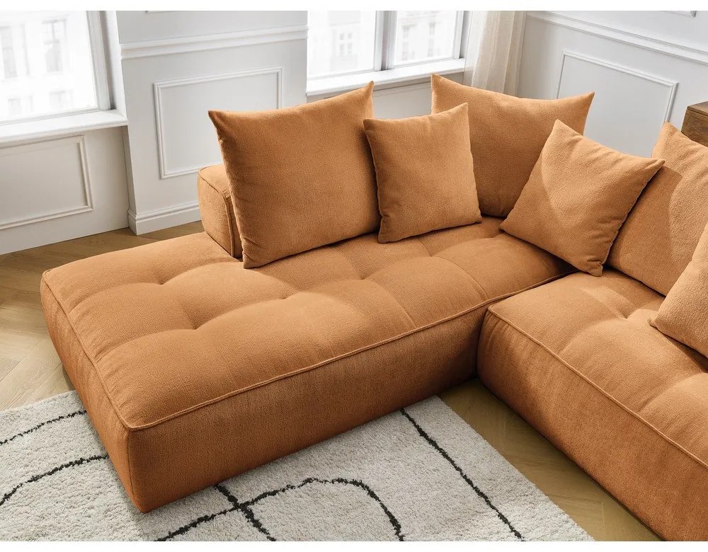 Шенилов ъглов диван в цвят горчица (десен ъгъл/L форма) Whesley – Bobochic Paris