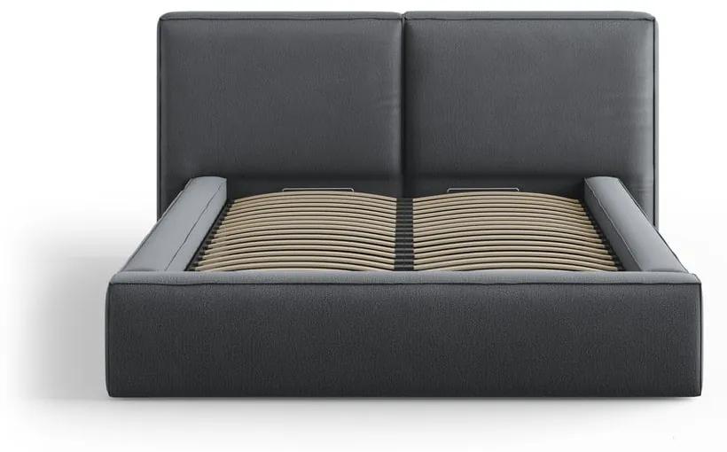 Тъмносиво тапицирано двойно легло с място за съхранение и решетка 140x200 cm Arendal - Cosmopolitan Design