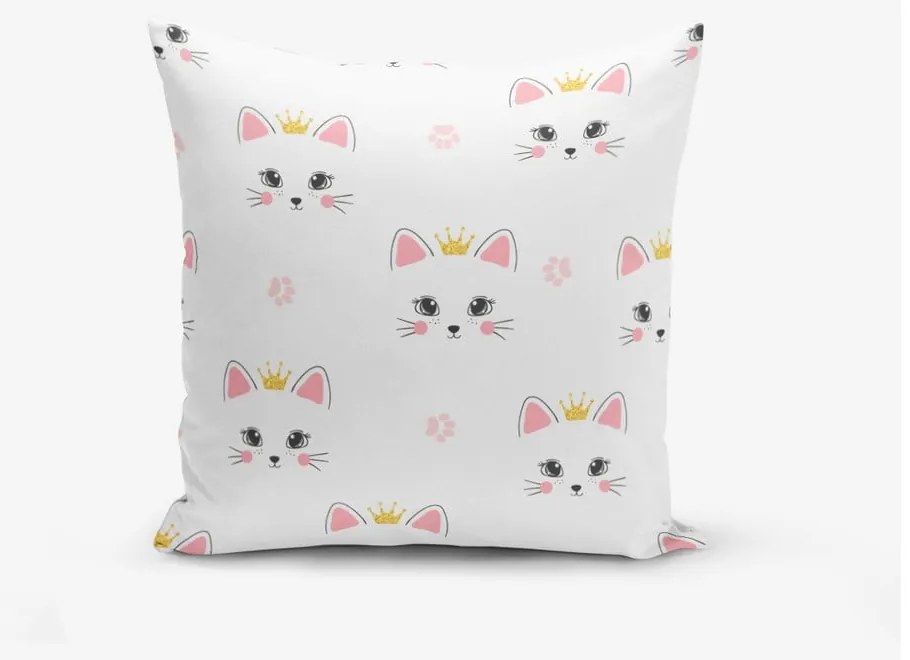 Детска калъфка за възглавница 43x43 cm White Pink Cat – Mila Home