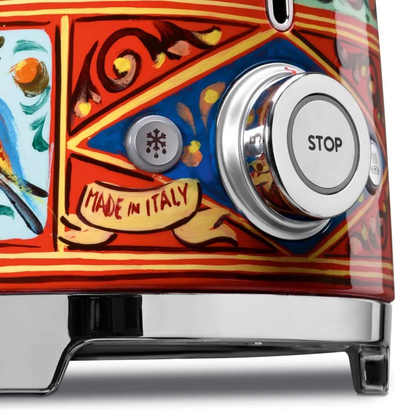 Тостер за хляб SMEG Dolce & Gabbana Sicily is my Love! TSF01DGEU, 950W, 2 филии, 6 нива, Тавичка за трохи, Вграден кабел, Неръждаема стомана, Многоцветен