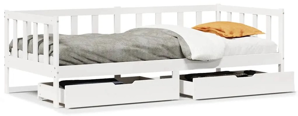 3302074 vidaXL Дневно легло с чекмеджета без матрак бял 90x190 см дърво масив