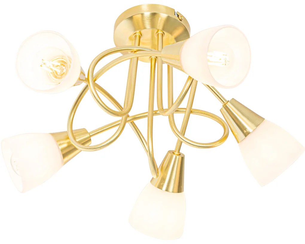 Класически таванен аплик златен с опалово стъкло 5-светлина - Inez