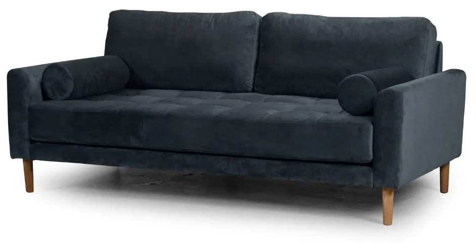 Двуместен диван Midcentury в черно кадифе, 180/93/66 см