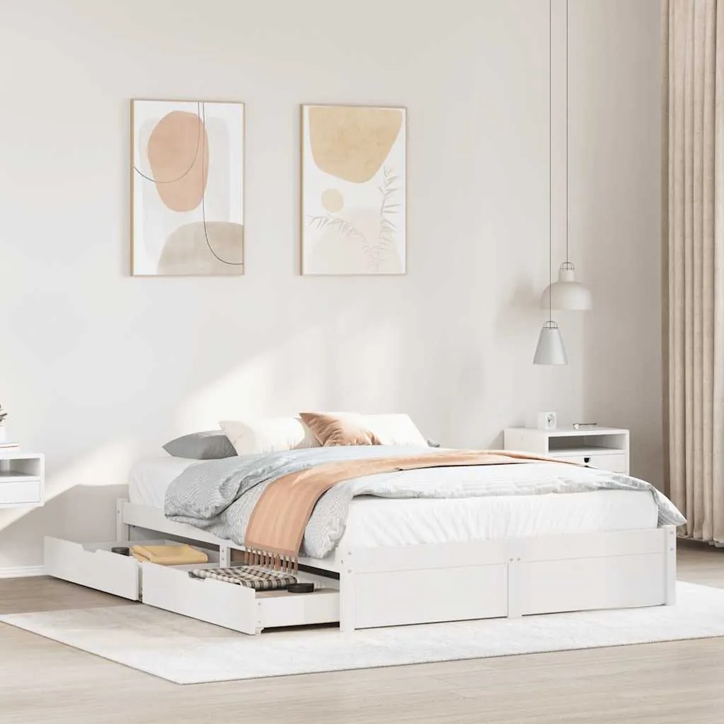 3301663 vidaXL Рамка за легло без матрак, бял, 140x200 см, бор масив