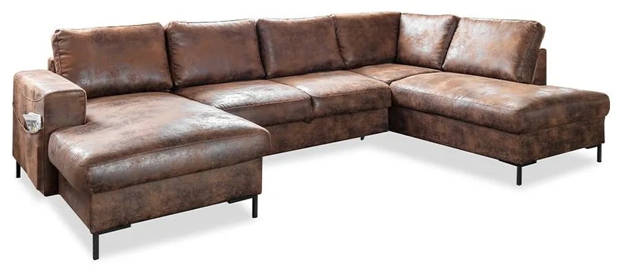 Кафяв U-образен разтегателен диван с имитация на кожа Vintage, десен ъгъл Lofty Lilly - Miuform
