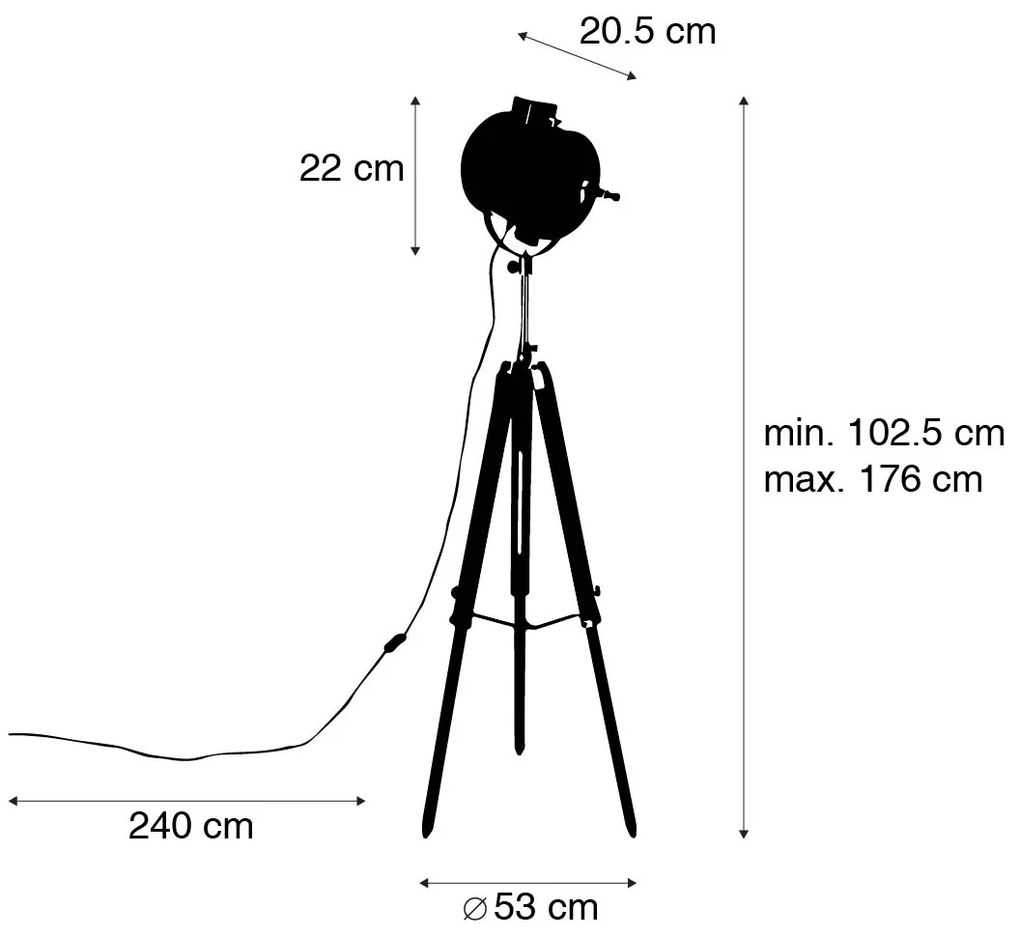 Подова лампа триножник черна с дървено студийно място - Shiny