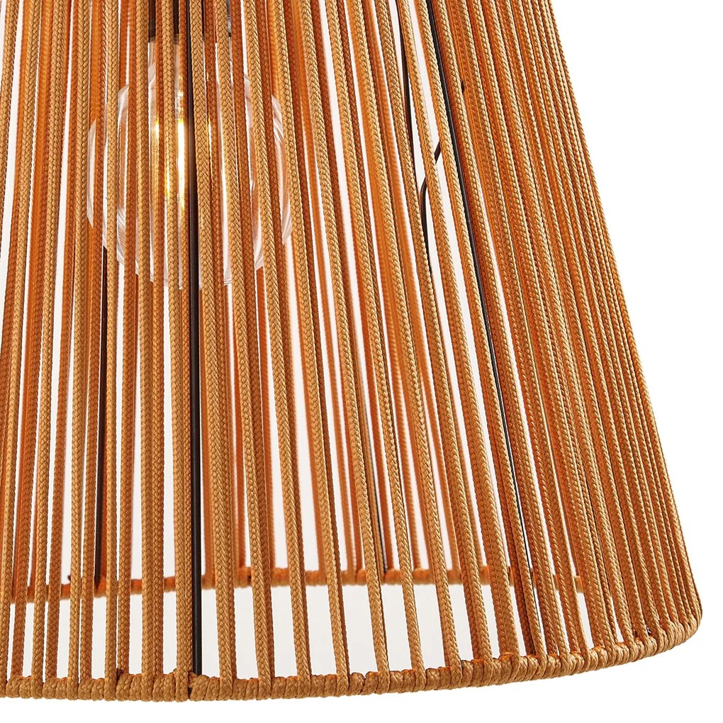 Външна висяща лампа черна с оранжев въжен абажур IP44 - Cava Jayla