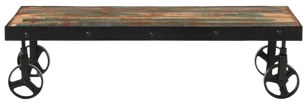 371684 vidaXL Кафе маса с колелца, регенерирано дърво масив, 100x55x26 cм