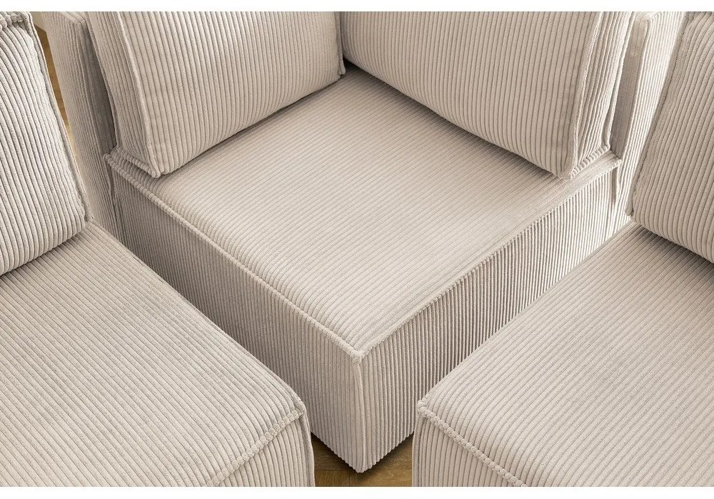 Кремав ъглов U-образен диван от велур, десен ъгъл Nihad modular - Bobochic Paris