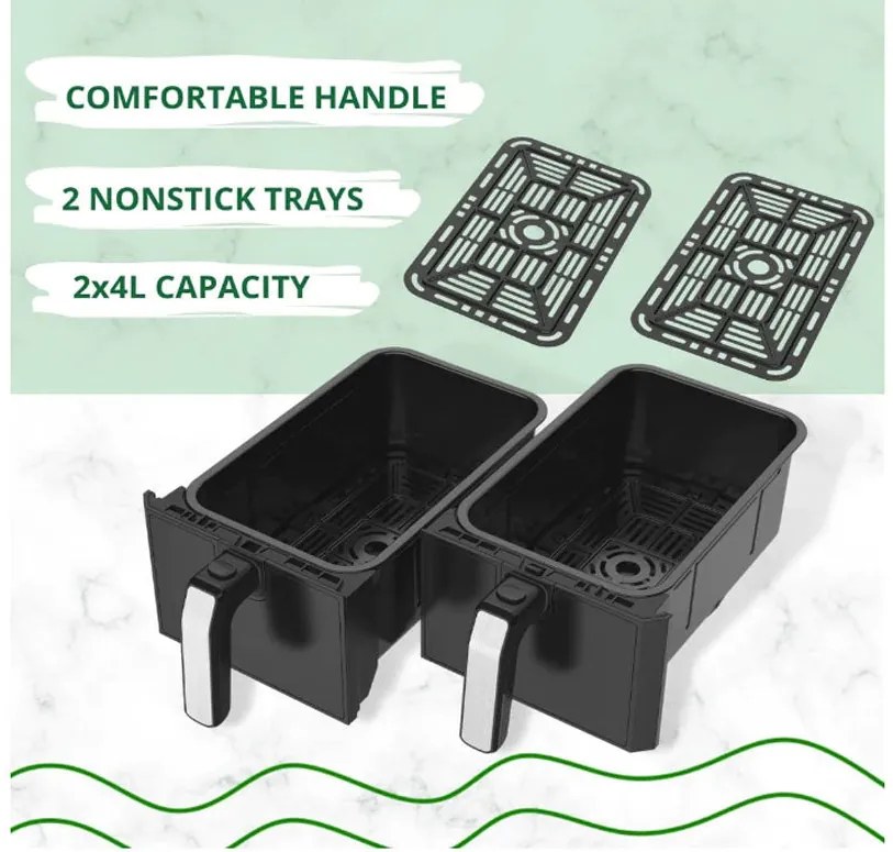 Фритюрник с горещ въздух JUST PERFECTO JP 1980 JL09 , 1700W, 8 литра, 8 програми, Две кошници, Плоча за грил, Черен