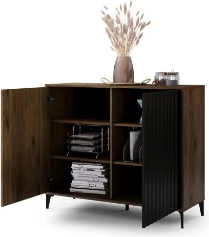 Скрин РИМИНИ К-123 Елегантен Орех/Черно - МОДЕРЕН ШКАФ С НАБРАЗДЕНИ ФРОНТОВЕ