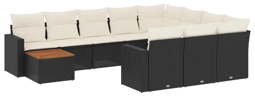 3256637 vidaXL Градински комплект диван с възглавници 11 части черен полиратан