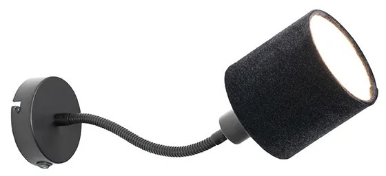 Стенна лампа черна с абажур черен превключвател и гъвкава ръка - Merwe