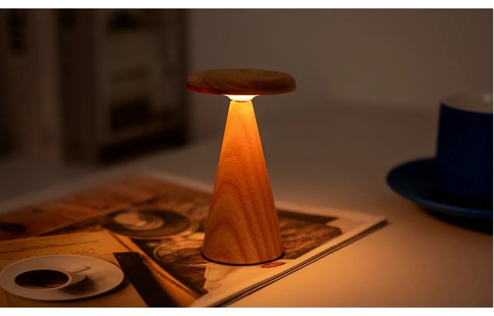 LED настолна лампа в естествен цвят с дървен абажур (височина 14 cm) Sylva – Gingko