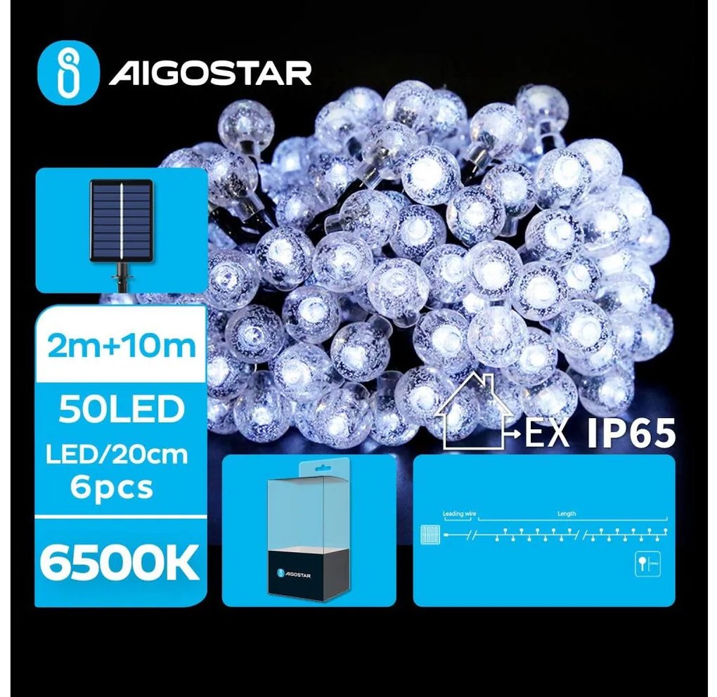 Aigostar - LED Соларни декоративни лампички 50xLED/8 функции 12m IP65 студено бяло