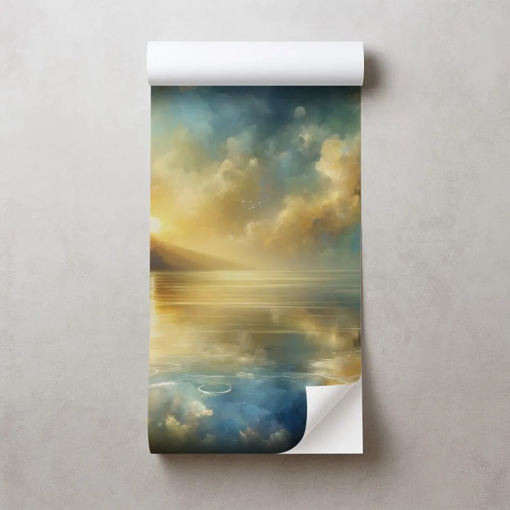 Самозалепващ тапет – Златно слънце над синята вода