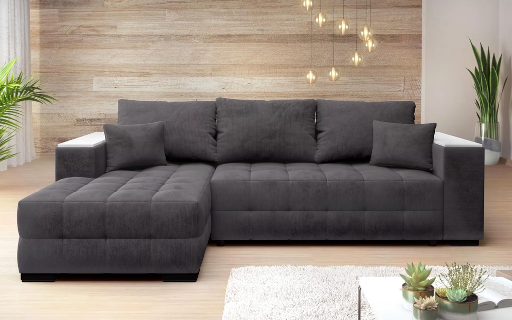 Разтегателен ъглов диван с подлакътник етажерка Мелвин Спринг S