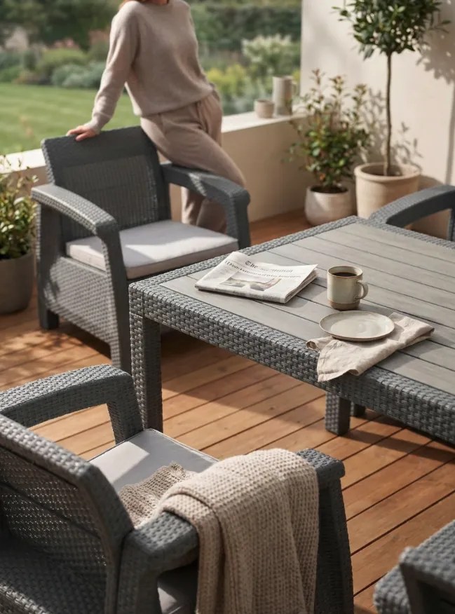 Комфортен градински терасен комплект с 6 места във вид на ратан