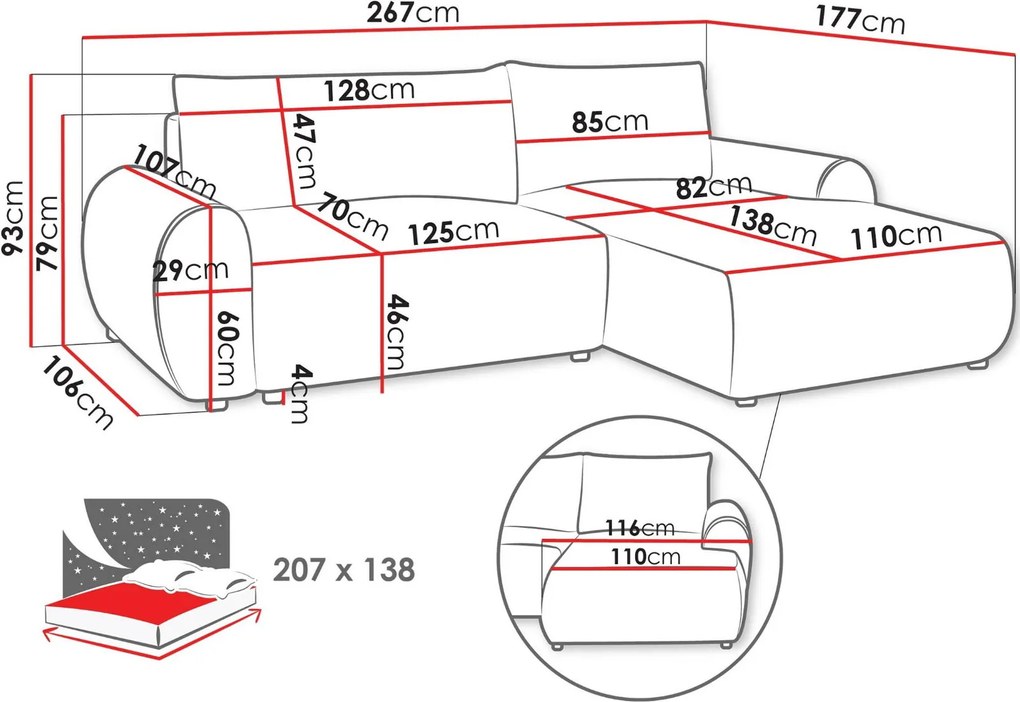 Ъглов диван Bello-Бежово светло-Ляв