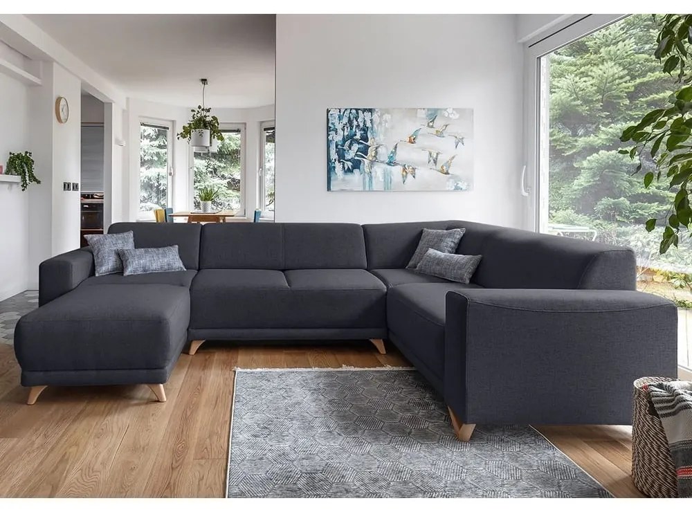 Антрацитен разтегателен/с място за съхранение ъглов диван (десен ъгъл/U форма) Classy Sophie – Miuform