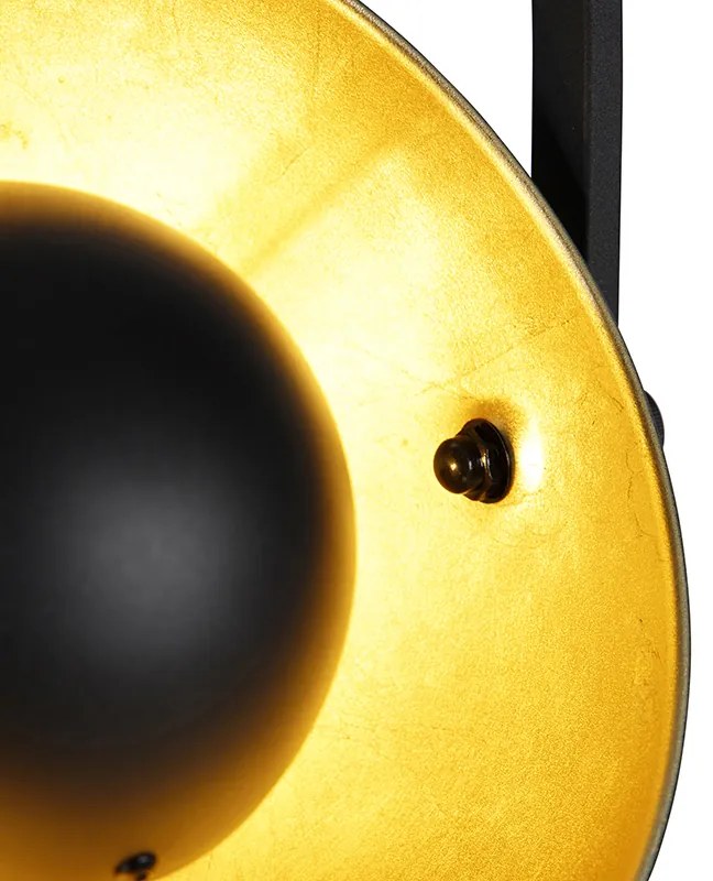 Индустриална подова лампа черна със злато 3-светлина - Magnax