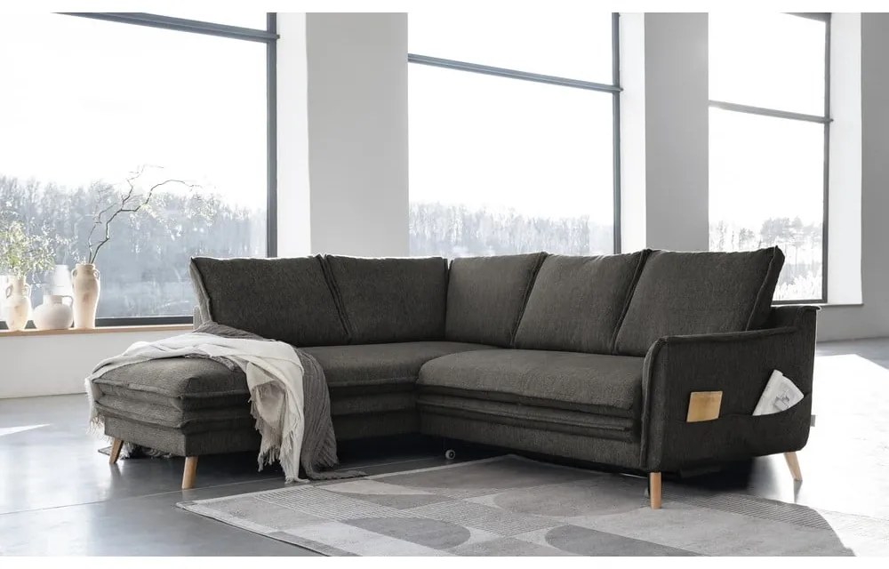 Тъмносив разтегателен ъглов диван (ляв ъгъл) Charming Charlie – Miuform