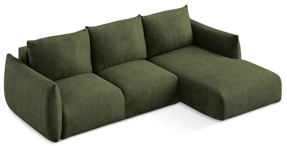 Зелен шенилов сгъваем ъглов диван (десен ъгъл) Leila – Makamii