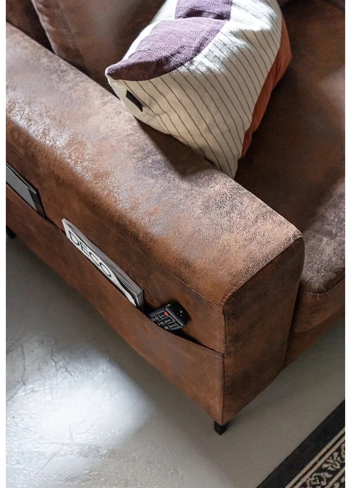 Винтидж кафяв кожен разтегателен диван, десен ъгъл Lofty Lilly - Miuform