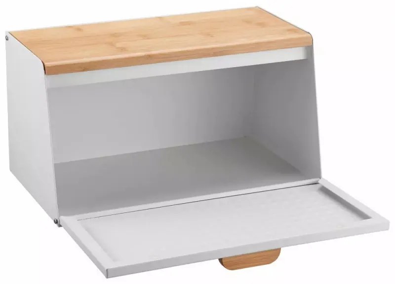 Кутия за хляб Klausberg KB 7468, 35.5 см, Стомана, Бамбук, Горен и преден капак, Бял