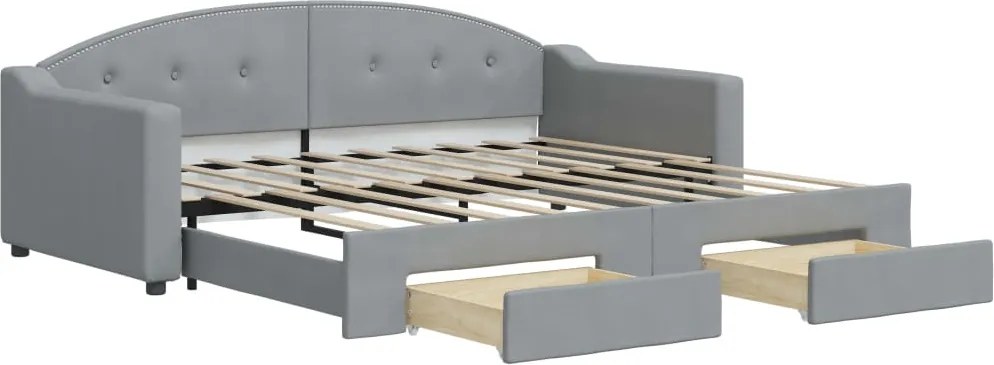 3197576 vidaXL Канапе с изтеглящо легло и чекмеджета светлосиво 90x190 см плат