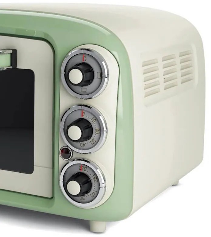 Електрическа фурна Ariete VINTAGE 0979/04, 1380 W, 18 л, 3 режима, До 230C, Двойно термо стъкло, Таймер 60 мин, Бял/Зелен