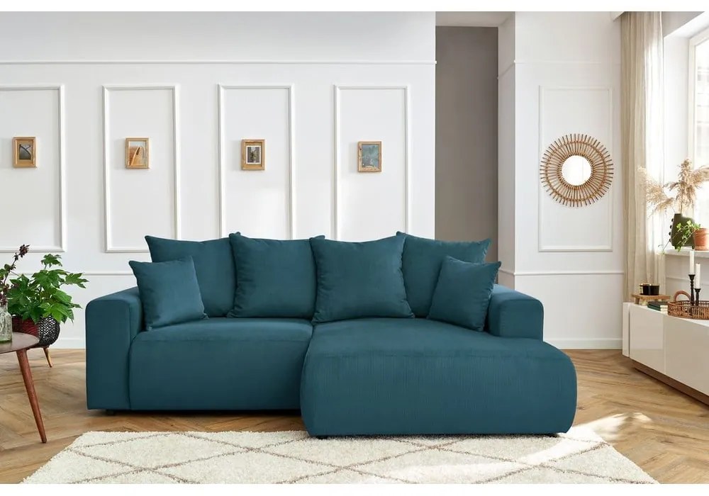 Син кадифен ъглов диван Enjoy – Bobochic Paris