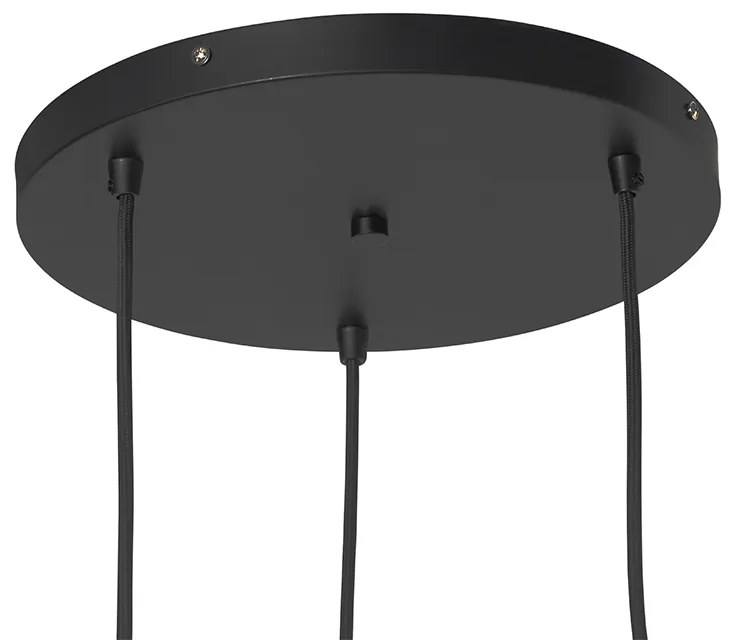 Висяща лампа в стил арт деко черна с опушено стъкло 3-светлина кръгла - Busa