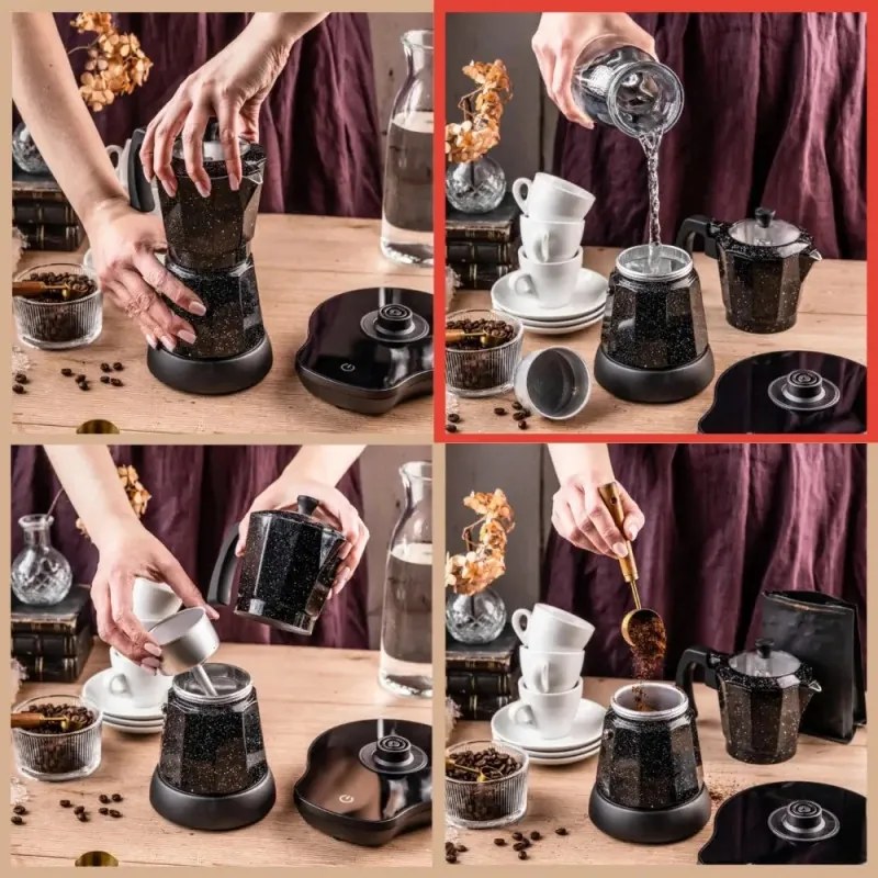 Електрическа кубинска кафеварка Klausberg KB 7998, 500W, 6 чаши, Вграден нагревател, Предпазен клапан, Черен мрамор