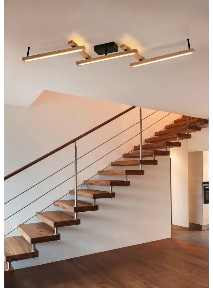 Черно-естествено LED осветително тяло за таван с дистанционно управление 10x180 cm Bellari – Trio