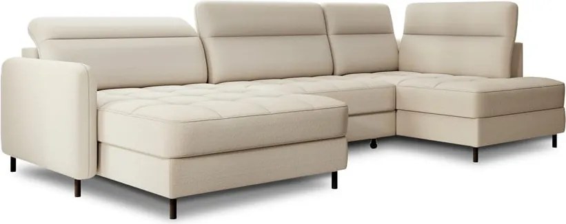 Бежов кадифен разтегателен ъглов диван с място за съхранение (десен ъгъл U форма) Berrto – ELTAP