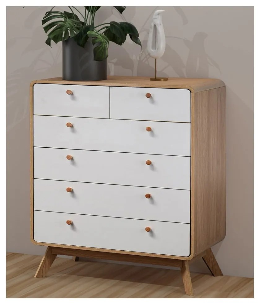 Бяло-естествен висок скрин от декор от дъб 81x104 cm Caitlin – Støraa