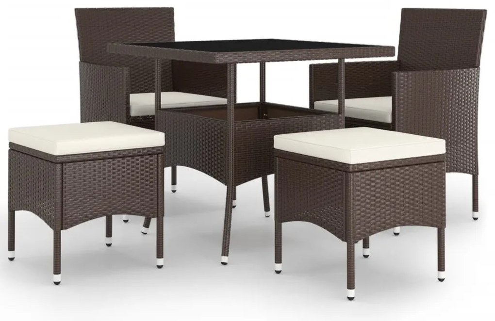 3058331 vidaXL Градински трапезен комплект от 5 части, кафяв, полиратан