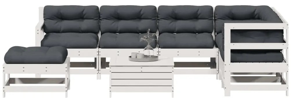 3250601 vidaXL Градински лаундж комплект 8 части с възглавници бял бор масив